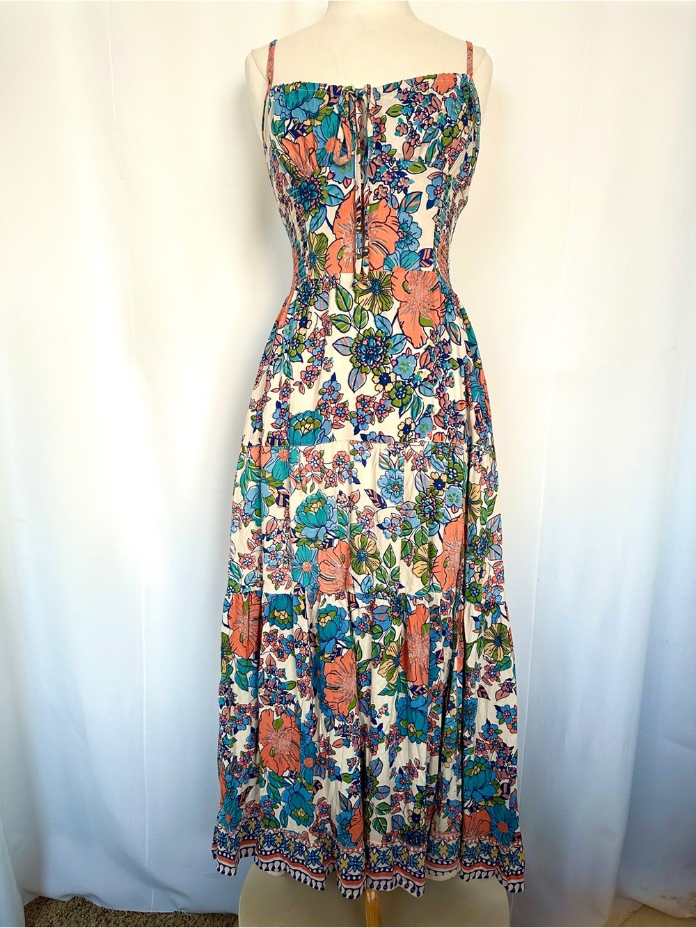 ANGIE BOHEMIAN MILKMAID FLORAL PRAIRIE COWGIRL MAXI DRESS SLIT POCKETS NWT SzM - Picture 12 of 12